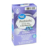 Одлична вредност на пробиотик за пијалоци, реакција на цревата, со вкус на боровинки, 0. Оз пакети, брои