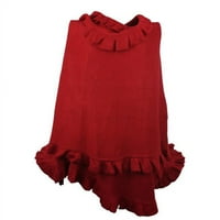 Луксузни жени Ruffle Edge Poncho плетена шал, црвена боја