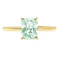1. КТ брилијантно зрачење симулиран зелен дијамант 14к жолто злато солитер прстен SZ 9,25