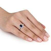 Miabella Women's 1- Ct. Создаден сино сафир и дијамант Стерлинг Сребрен Хало прстен за ангажман