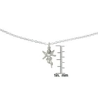 Примарен сребрен стерлинг сребрен ангел шарм со ланец на кабел за форзантина
