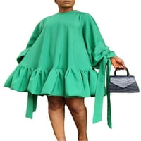 Пајл Дами Краток Фустан Екипажот Вратот Мини Фустани Еднобојна Обична Забава Со Долги Ракави Зелена