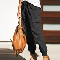 Panенски панталони Womenените модни цврсти бои за влечење на џеб панталони со џеб панталони со џемпери жени црни xxxxl