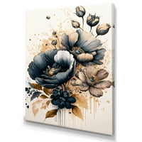 DesignArt Navy Blue и Gold Poppy Flowers III Canvas Wallидна уметност