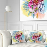 Дизајнрт череп и цвеќиња - перница за цвеќиња - 16х16