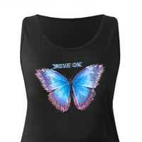 Амидоа Женска Мода Лето О Врат Обичен Резервоар За Печатење Пеперутки Врвови Без Ракави Врвови За Култури За Жени Трендовски