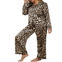 Hirigin Women Satin Pajamas Поставете копче со долг ракав нагоре и обични лабави еластични панталони за спиење
