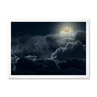 Дизајнрт „Облачна полна месечина ноќ со наутички и крајбрежен обвржен уметнички принт на starsвездите