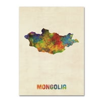 Трговска марка ликовна уметност „Монголија Акварел мапа“ платно уметност од Мајкл Томпсет