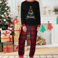 Сончево Семејство Што Одговара На Божиќни Пижами, Букви Снегулки Печатење Врвови Со Долги Ракави + Карирани Панталони Облека