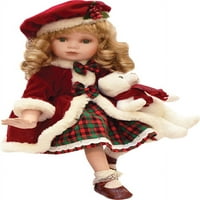 Нортлајт 18.5 Порцелан Сара Во Карирани Зимски Фустан Седи Колекционерски Божиќ Кукла