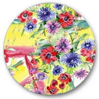 DesignArt 'Wildflowers and живописни диви пролетни лисја v' модерна метална artидна уметност на кругот - диск од 29