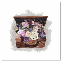 Wynwood Studio Fashion and Glam Canvas Art Print 'Floral куфер' романтичен - кафеав, виолетова