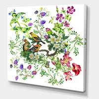 Тропски птици кои седат на цветно дрво за сликање на платно уметничко печатење