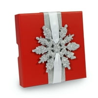 Време на одмор црвено со сребрена сјајна снегулка прицврстување на држач за картички за подароци BO