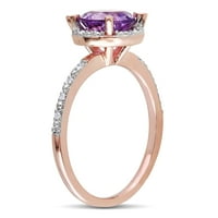Miabella Women's'sims 1- Carat T.G.W. Тркалезен аметист и дијамант-акцент 10kt розово злато ореол прстен