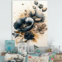DesignArt Navy Blue и Gold Poppy Flowers III Canvas Wallидна уметност