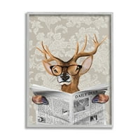 Весникот „Ступел индустрии“ елен читач со големи очила графичка уметност врамена уметничка печатена wallидна уметност, 16х20,