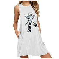 Женски Пижами Со Плус Големина Модно Печатење Жирафа Без Ракави А-Линија Обична Ноќна Облека За Спиење Течни Лабави Миди Фустани