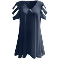 Жени Обични Кратки Ракави Со Низок кројｖ-Вратот Патент Шупливи Маици Блуза Блузи