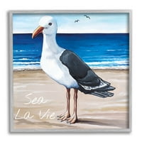 Sumbell Industries Sea la vie француска плажа галеб цитат графичка уметност сива врамена уметничка печатена wallидна уметност,