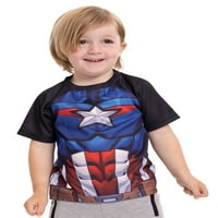 Marvel Avengers Toddler Boy 4PK краток ракав Sublimated Cosplay Tees - Hulk, Captain America, Black Panther, Iron Man, големини