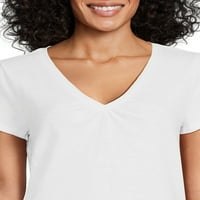 RealSize Women's Shirred V-вратот со кратки ракави, големини XS-3XL