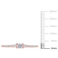 Карат Т.Г.В. Создаден бел сафир и дијамант-акцент розово позлатено сребро со три-камен ветувачки прстен