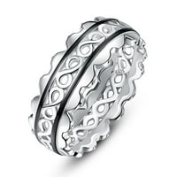 Сребрен венчален прстен за уникатен сребрен сребрен Hallow Infinity Knot обичен купола лента позлатена црна линија