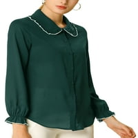 Уникатни поволни цени, женски питер тав јака руфле со долга кошула со долги ракави