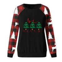 Podplug Sweatshirt За Жени, Среќен Божиќ Маици Жени Божиќ Маици Блузи Писмо Печатење Маици Со Долги Ракави XL