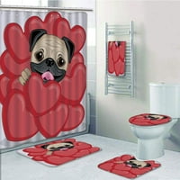 Мопс Валентинс Инспириран Куче Цртање Со Џиновски Срца Симпатична Миленичиња Рака Подготвени Бања Во Собата Туш Завеса Бања