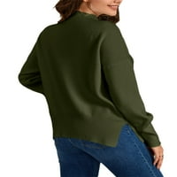Women Зима Жени Долги Ракави Половина Висок Врат Страна Сплит Плетени Џемпер Пуловер