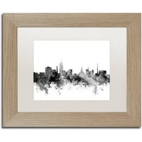 Трговска марка ликовна уметност Lansing Michigan Skyline B & W Canvas Art by Michael Tompsett, White Matte, Birch Frame