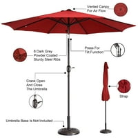 Вилацера 9 'Отворено внатрешен чадор со ребра, алуминиумски пол и автоматско навалување, чадор отпорен на пазарот, црвена боја,