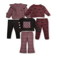 Органски дете на Малата starвезда и детски девојчиња Mi and Match Outfit Set, сет од 6 парчиња, големини 12м-10