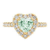 2.03 кт срце сече зелена симулирани дијамант 18к жолто злато гравирање изјава невестинска годишнина ангажман свадба хало прстен