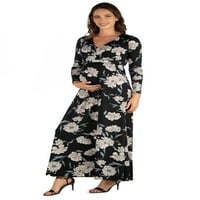 Облека за удобност црна цветна долга ракав мајчинство макси фустан