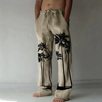 Панталони за мажи Менс модна лежерна мала печатена постелнина печатена постелнина џеб чипка панталони со големи димензии панталони