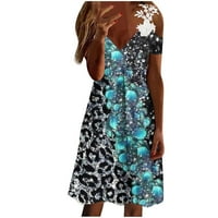 Lutlyенски летни фустани, женски моден V-врат од рамо од чипка од чипка, фустан со краток ракав, фустан со краток ракав, фустан