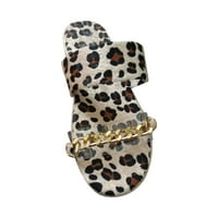 Флип -флип апостолки за женски ланец леопард печати чевли рамни сандали удобни влечки се лизгаат на платформата сандали затворено