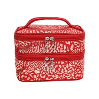 Жени Голема Козметичка Торба За Шминка Патување Двојна Тоалетна Торбичка За Миење Роза Црвена