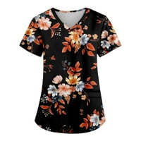 Блузи За Жени Мода Печатени Работна Униформа Со Џеб Маица Краток Ракав Врвот