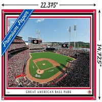 Синсинати Црвените - Велики американски постер за wallидови на паркингот со топки со пинови, 14.725 22.375