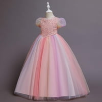 Деца Се Облекуваат Девојка Здив Ракав Принцеза Фустан Долг Светки Фустан Канонски Шарени 9 Години