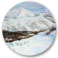 DesignArt 'планини опфатени со снег со зимски пејзаж' Традиционална метална wallидна уметност - диск од 36
