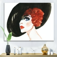 Портрет на жена црвена глава дама во капа за сликање платно уметнички принт