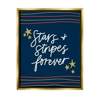 Stuple Industries Stars Stripes Forever Americana Денот на независноста Графичка уметност металик злато лебдечки врамени платно