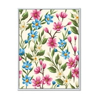 DesignArt 'Гроздобер сино и розово диви цвеќиња' Традиционално врамено платно wallидно печатење