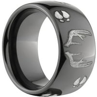 Полу-круг црн циркониумски прстен со ласерски решетка за елени и дизајн на патеката